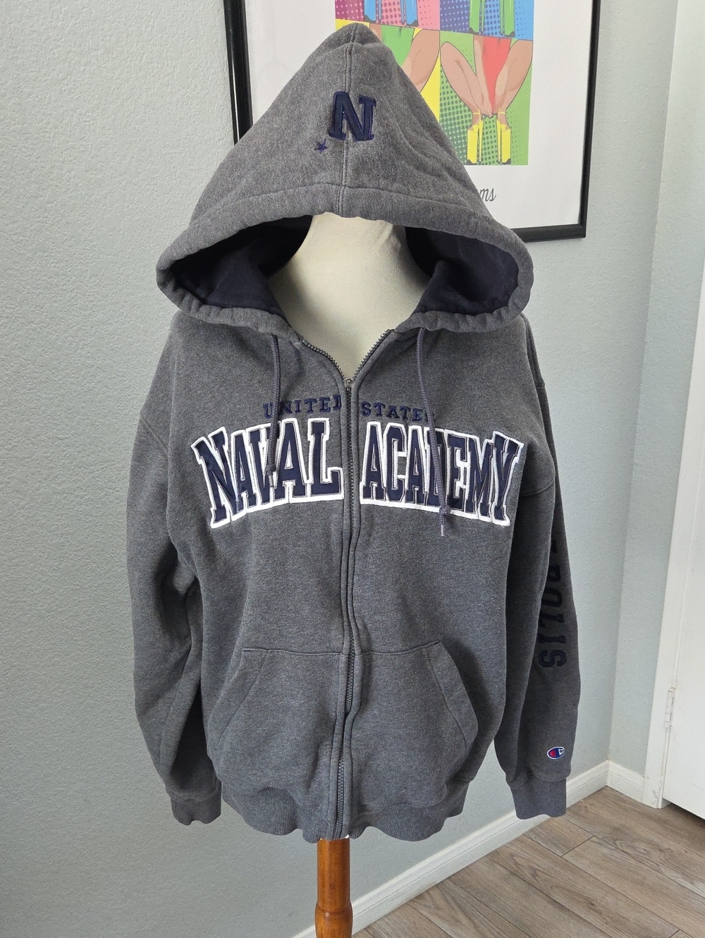 Champion Gray 'Naval Academy Annapolis' Full-Zip Hoodie Medium
